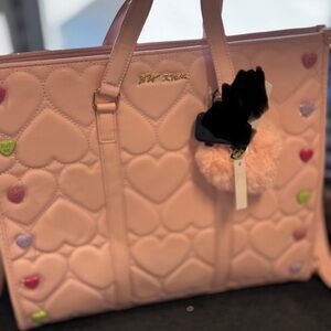 Pink Heart-Patterned Tote Bag